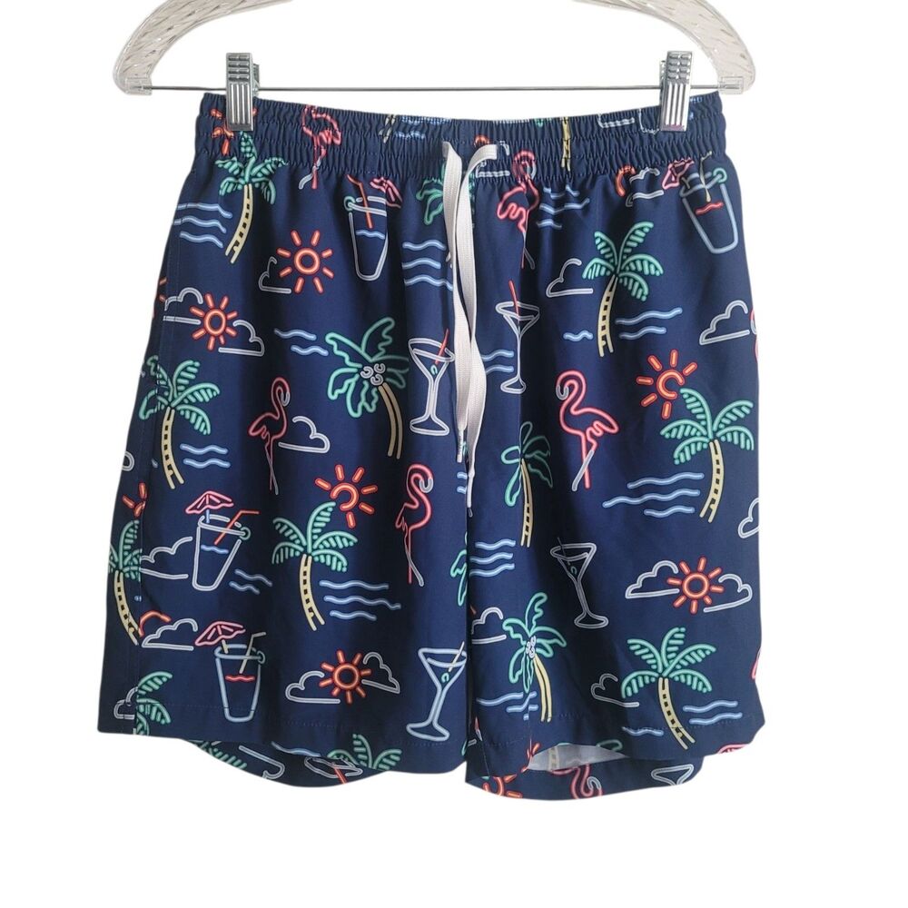 Chubbies 7" Lined Swim Trunks Shorts Men's Size Large Neon Tropical Beach Resort